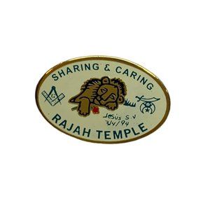 Rajah Temple Vintage 1994 Lapel Pin Sharing & Caring Gold Tone